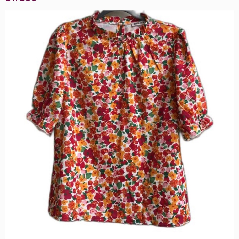 NWOT DIRASS Floral Women's Top - Red, Orange, Green size S